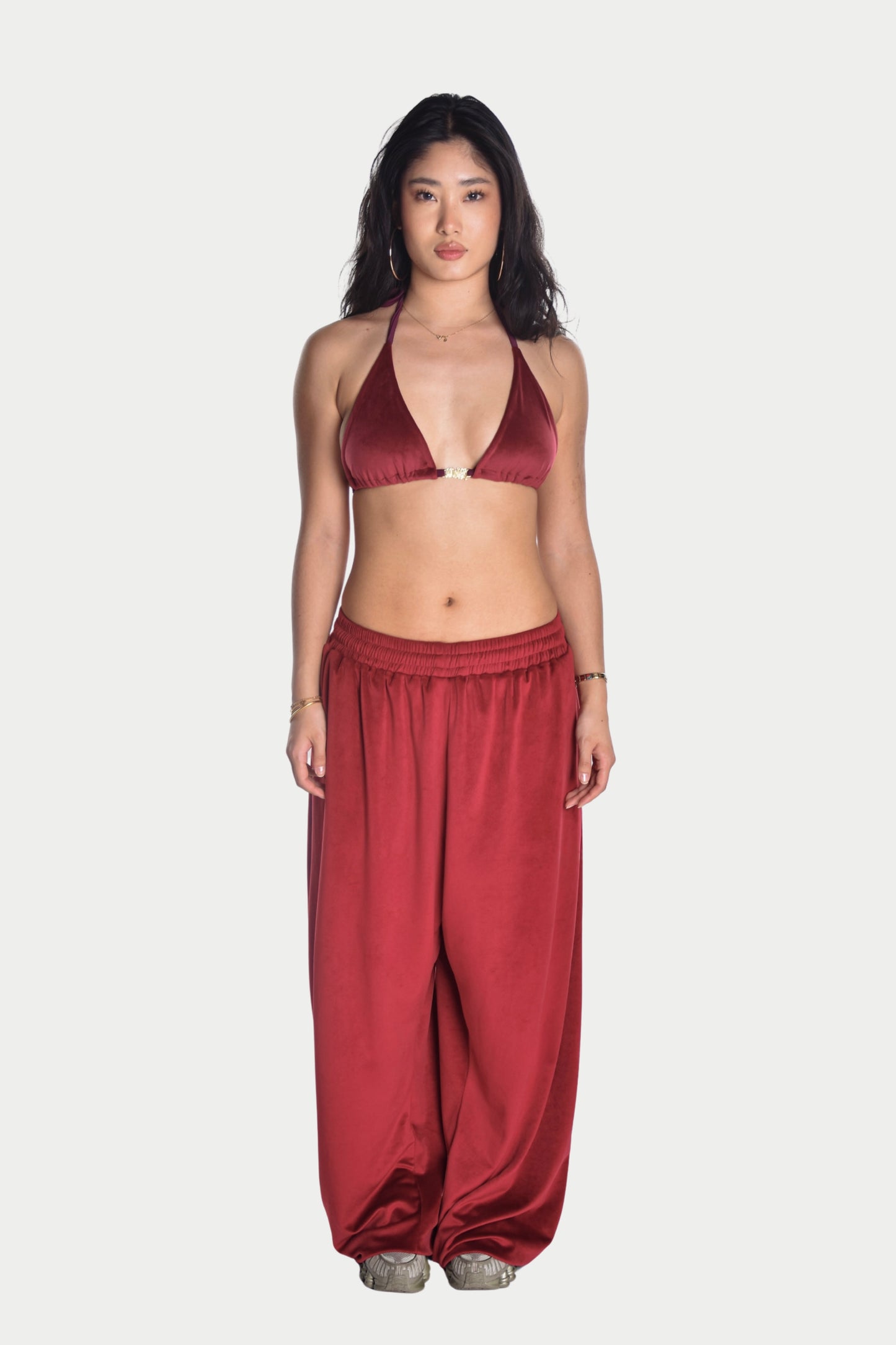 VELOUR TOP in Cherry Red