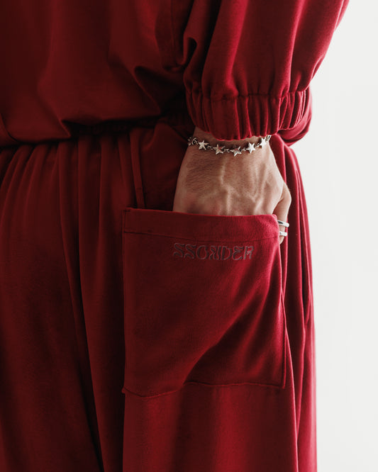 VELOUR JOGGERS in Cherry Red