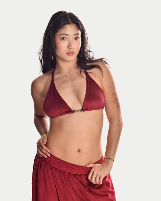 VELOUR TOP in Cherry Red