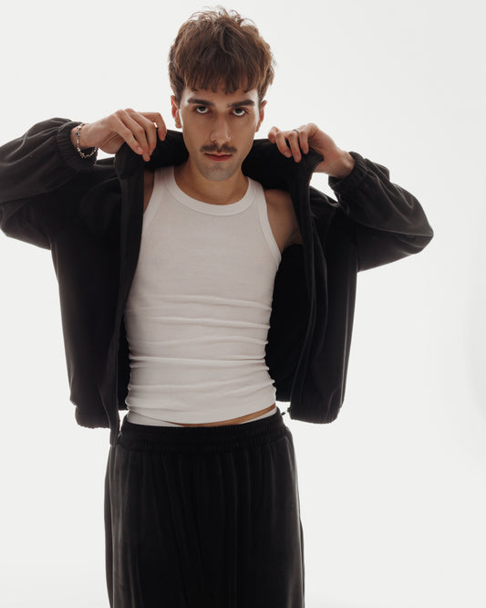 VELOUR ZIPPER in Ink Black