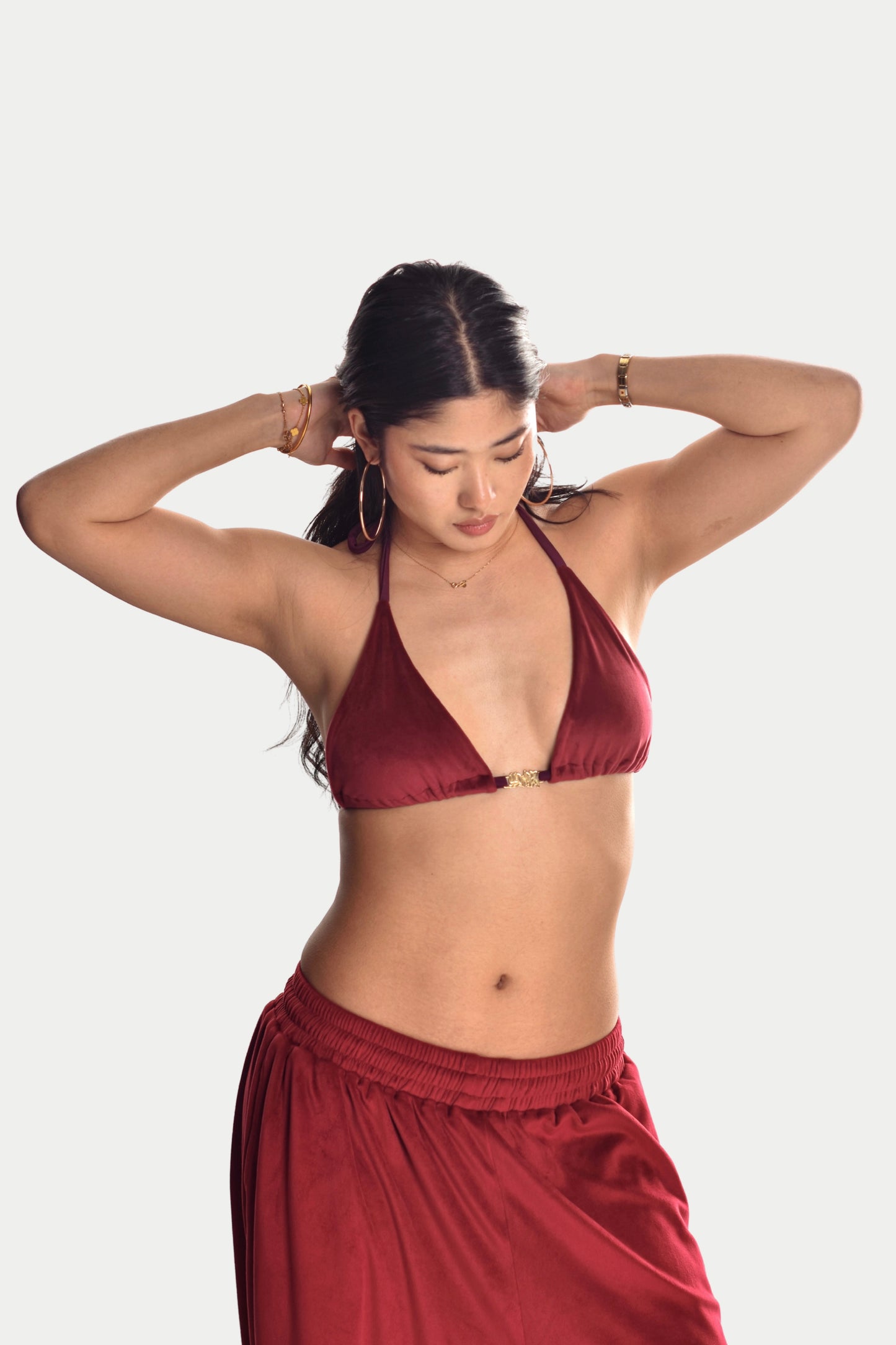 VELOUR TOP in Cherry Red
